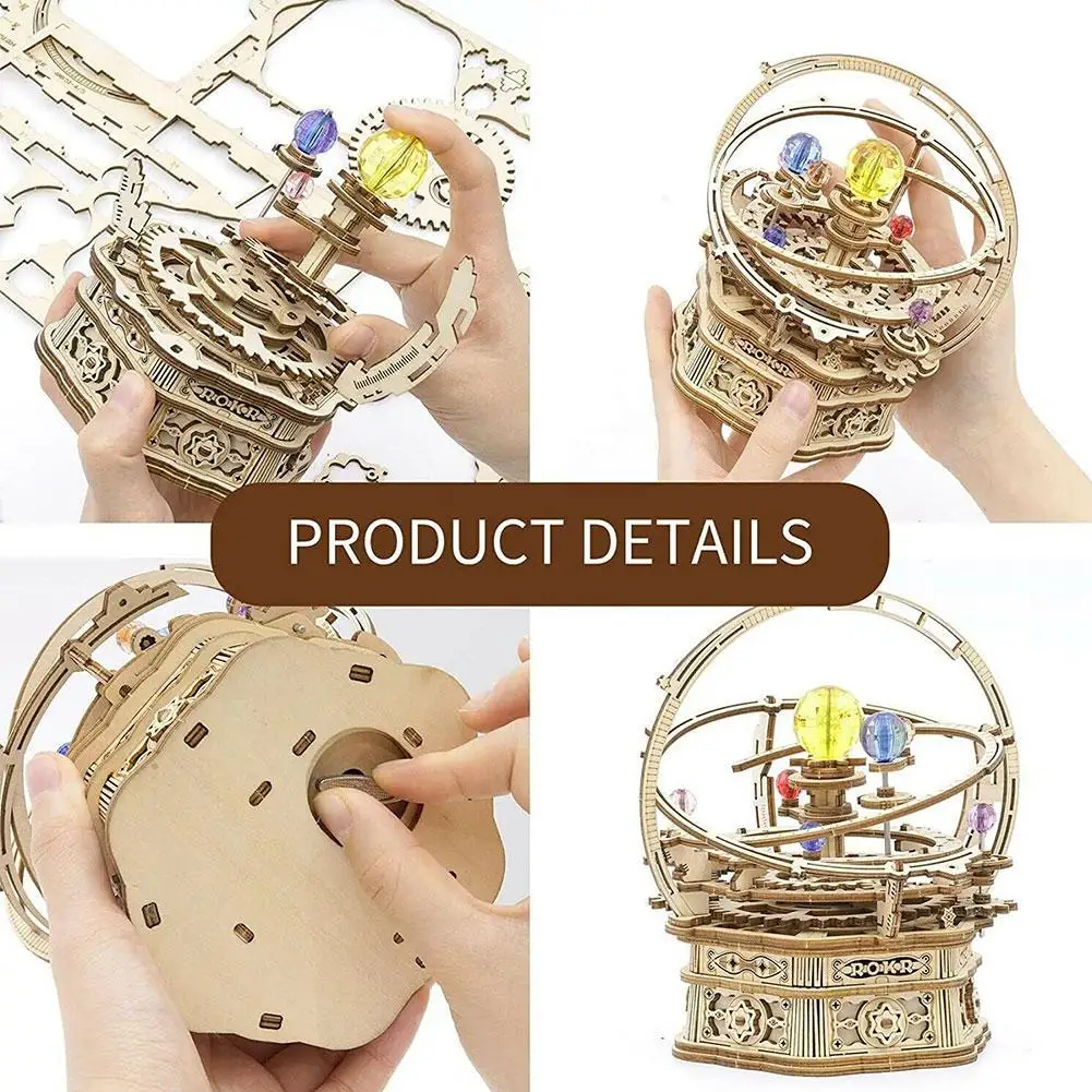 

Fidget Toys Wooden Puzzle DIY Assembly Machinery Wooden Model Crafts Music Rotating Wood Box