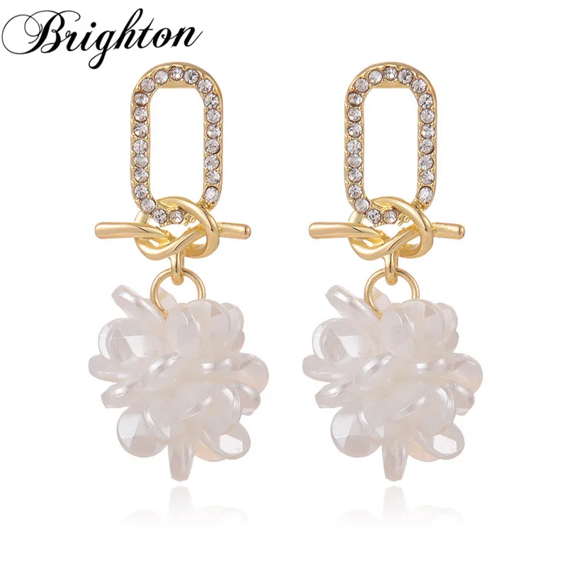

Brighton Fashion Oval Crystal Simulated Pearl Splicing Ball Drop Dangle Earrings For Women Party Trendy Jewelry Gift Wholesale