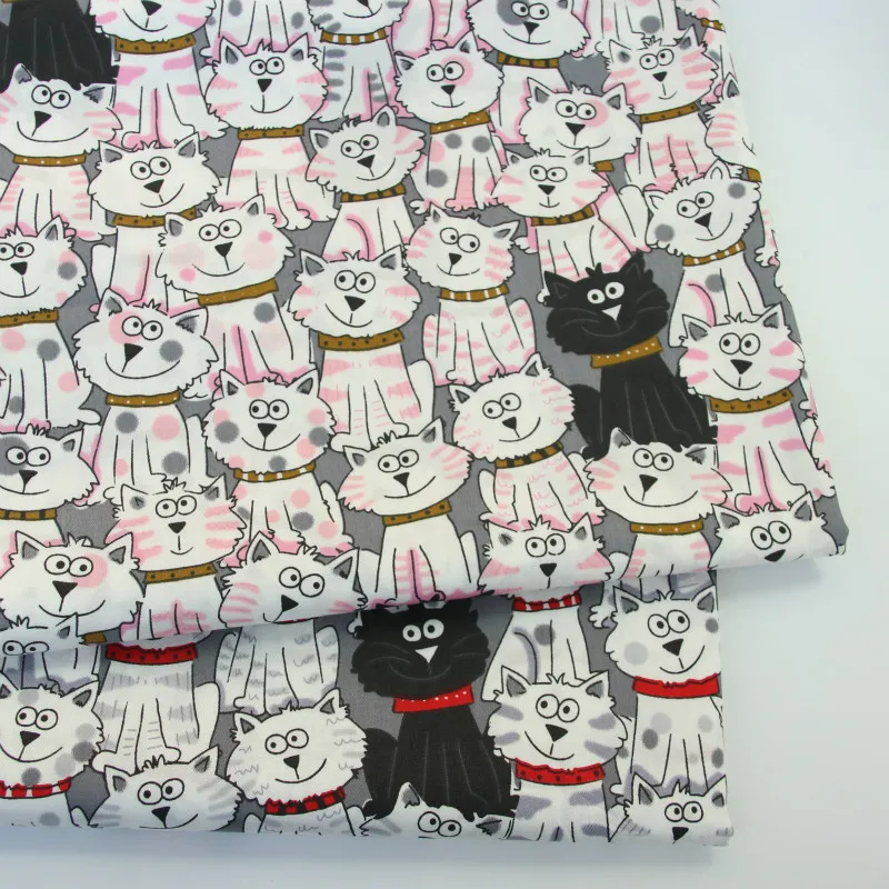 100% хлопчатобумажная ткань с рисунком мультяшных кошек для шитья сделай сам
