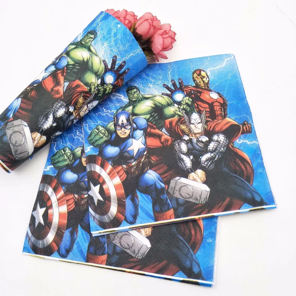 20 шт./компл. Мстители Бумага салфетка мультфильм вечерние для детей подарок на