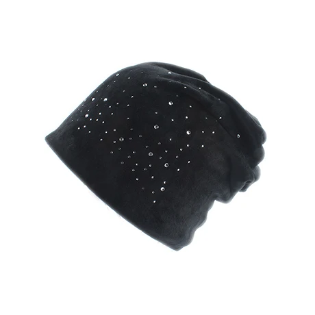 Черный Бренд Для женщин Стразы громоздкая сумка Beanie Шляпа Повседневное осень-зима бархат шляпа для Для женщин Женский капот Череп Шапки-бини - Цвет: Черный
