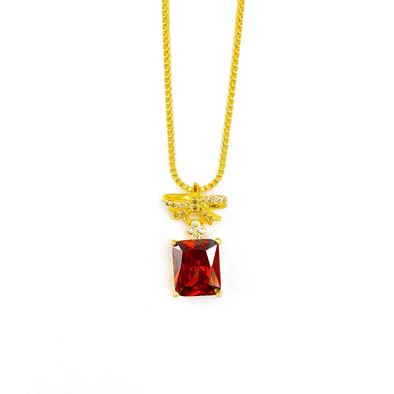 

Red Gemstone Gold 14K Necklace Zirconia Chain Necklaces with Micro Diamond Zircon Stone for Women Wedding Engagement Jewelry