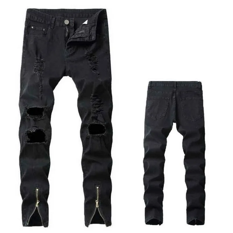 Облегающего кроя с разрывами до щиколотки джинсы молнией новые рваные уличная