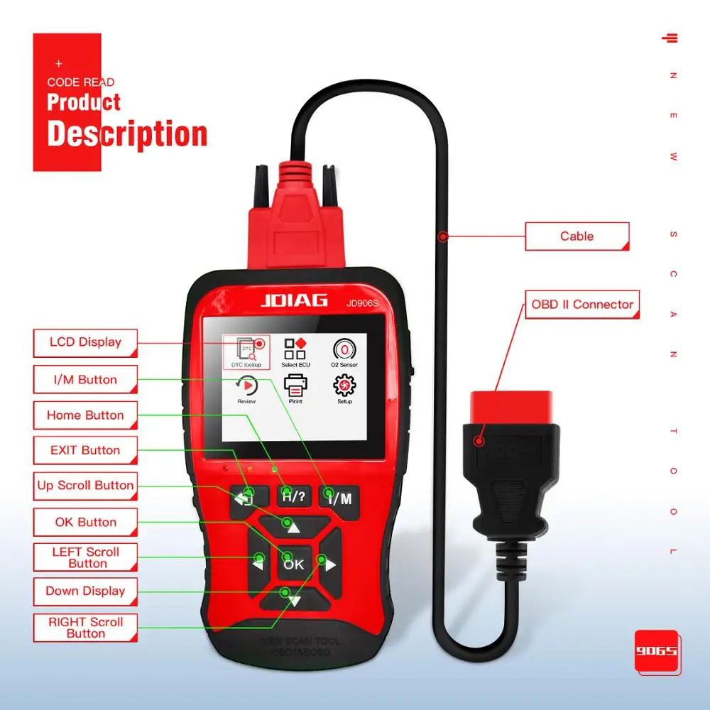 JD906S Инструмент сканирования OBDII/EOBD считыватель кодов JDiag JD906 считывание двигателя/эмиссионных кодов ошибок JD906 JD906S автоматический сканер - Цвет: JD906S