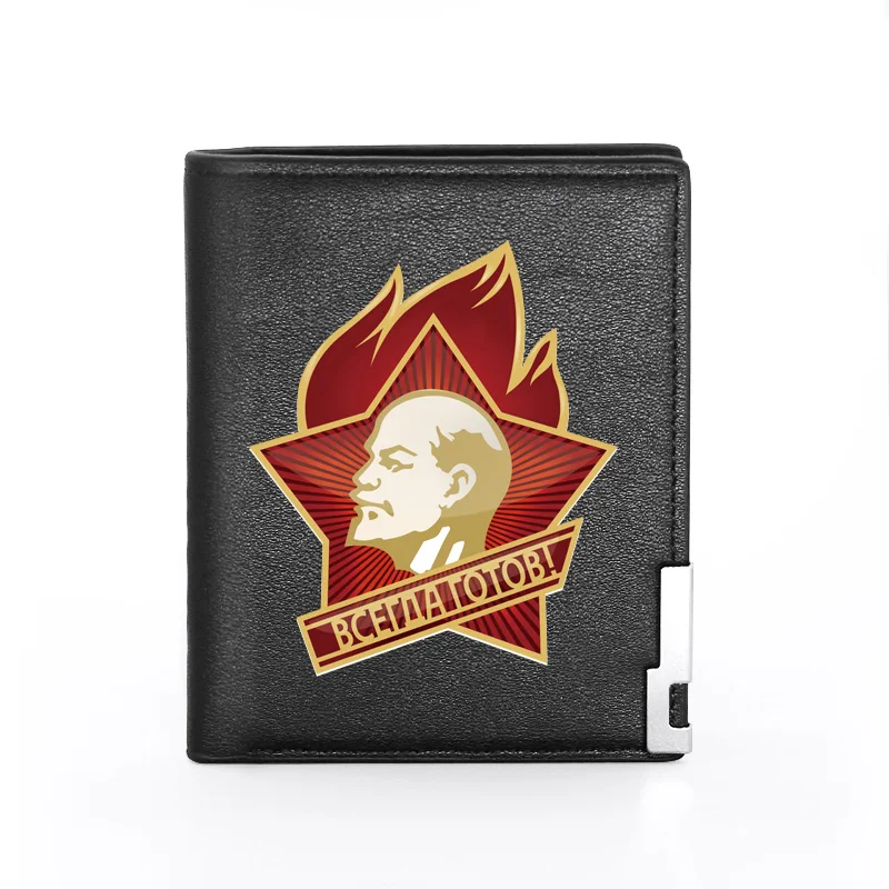 

High Quality Soviet Revolutionary Leader Lenin Men Women Leather Wallet Billfold Slim Credit Card/ID Holders Short Purses