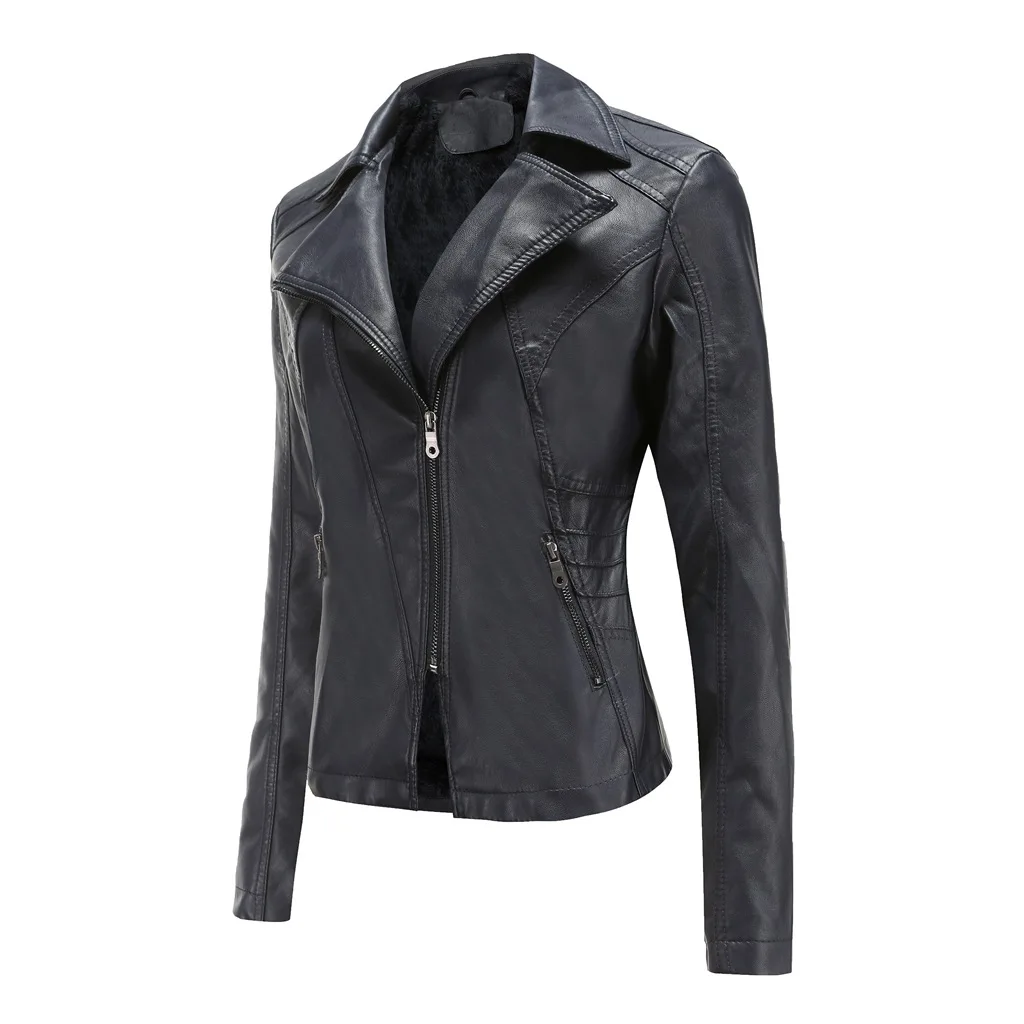 

Foreign Trade New Women's Fleece Leather Jacket Oblique Zipper Short Women's Jacket Casual Jacket Fall 2020 Women Clothing