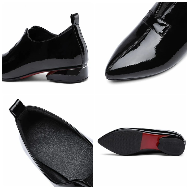 

REAVE CAT Woman Concise Patent Leather Spring Autumn Flats Pointed Toe 2cm Strange Heels Slip on Plus size 33-45 Casual A2994