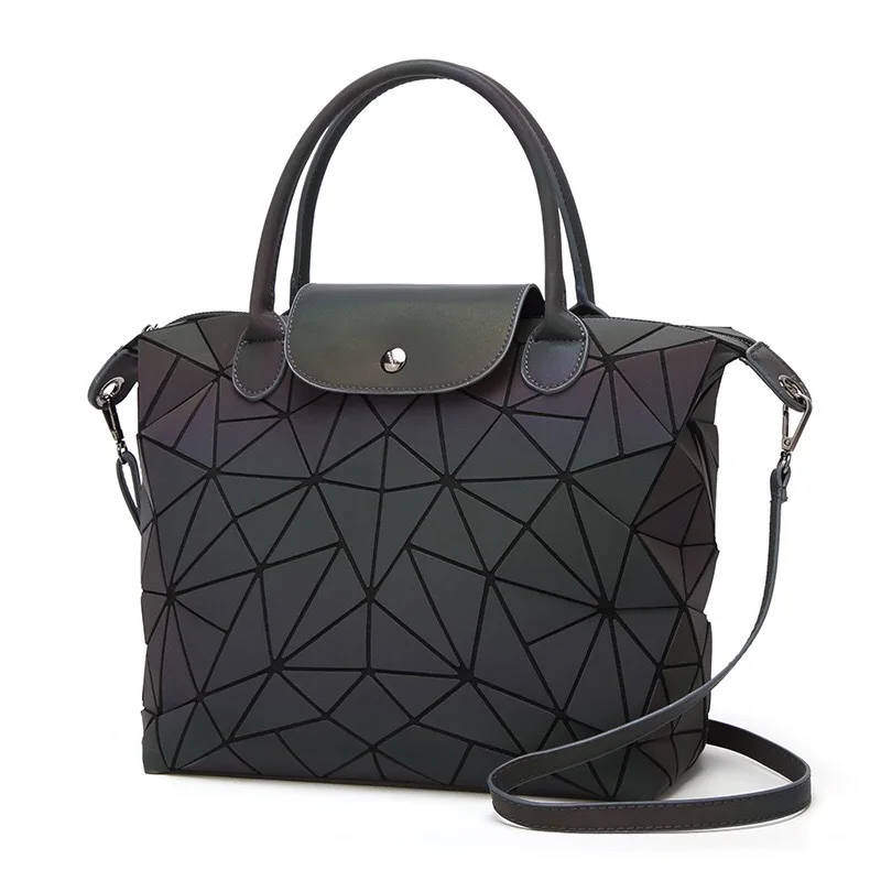 

Crocrogo Women's Geometric Luminous Dumpling Shoulder Hand Bag Gilrs' Reflective Lattice Travel Casual Tote Shopping Beach Purse