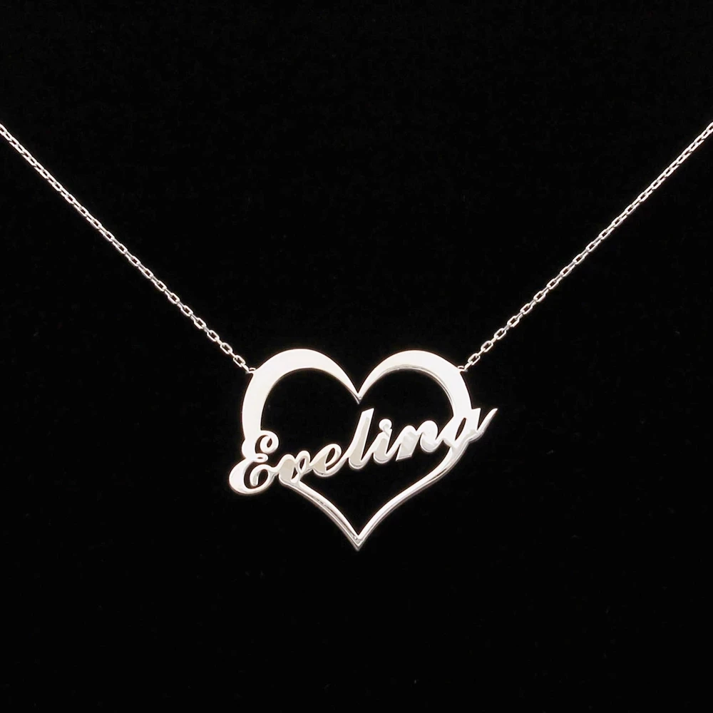 

Custom Name Necklace Personalized Heart-Shaped Pendant Stainless Steel For Woman Gold Silver Color Nameplate Necklace Jewelry