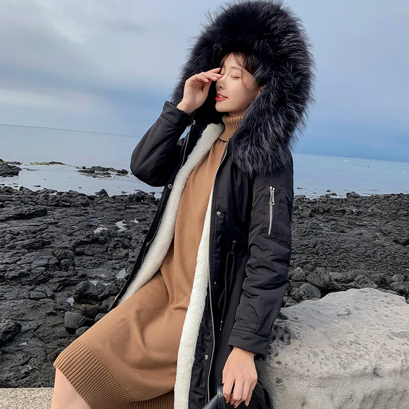 Женское зимнее пальто элегантное корейский стиль длинный рукав с капюшоном