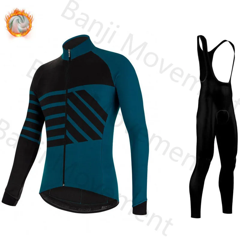 Santini Specializeding Winter Thermal Fleece Set Cycling Clothes Men's Jersey Suit Sport Riding Bike MTB Bib Pants Warm Sets - Цвет: cycling jersey set 2