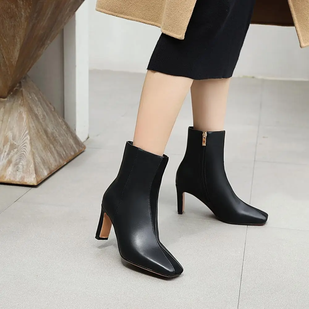 

MORAZORA 2020 New arrival ankle boots thick high heels square toe ladies shoes autumn winter 2 colors women boots black