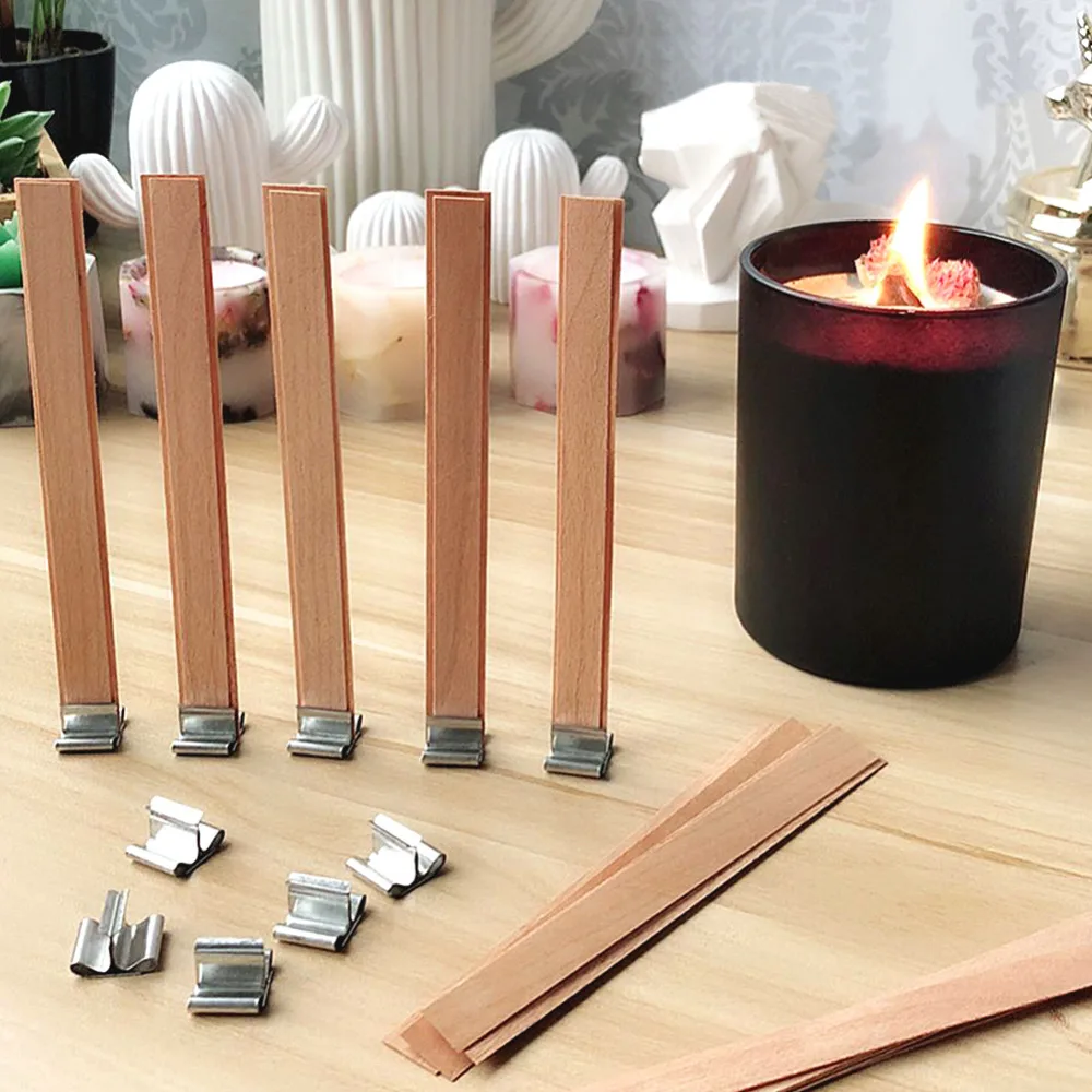 

40Pcs 8mm 12.5mm 13mm Wooden Wick Candle with Sustainer Tab Candle Wick Core for DIY Candle Making Pick Supply Soy Parffin Wax