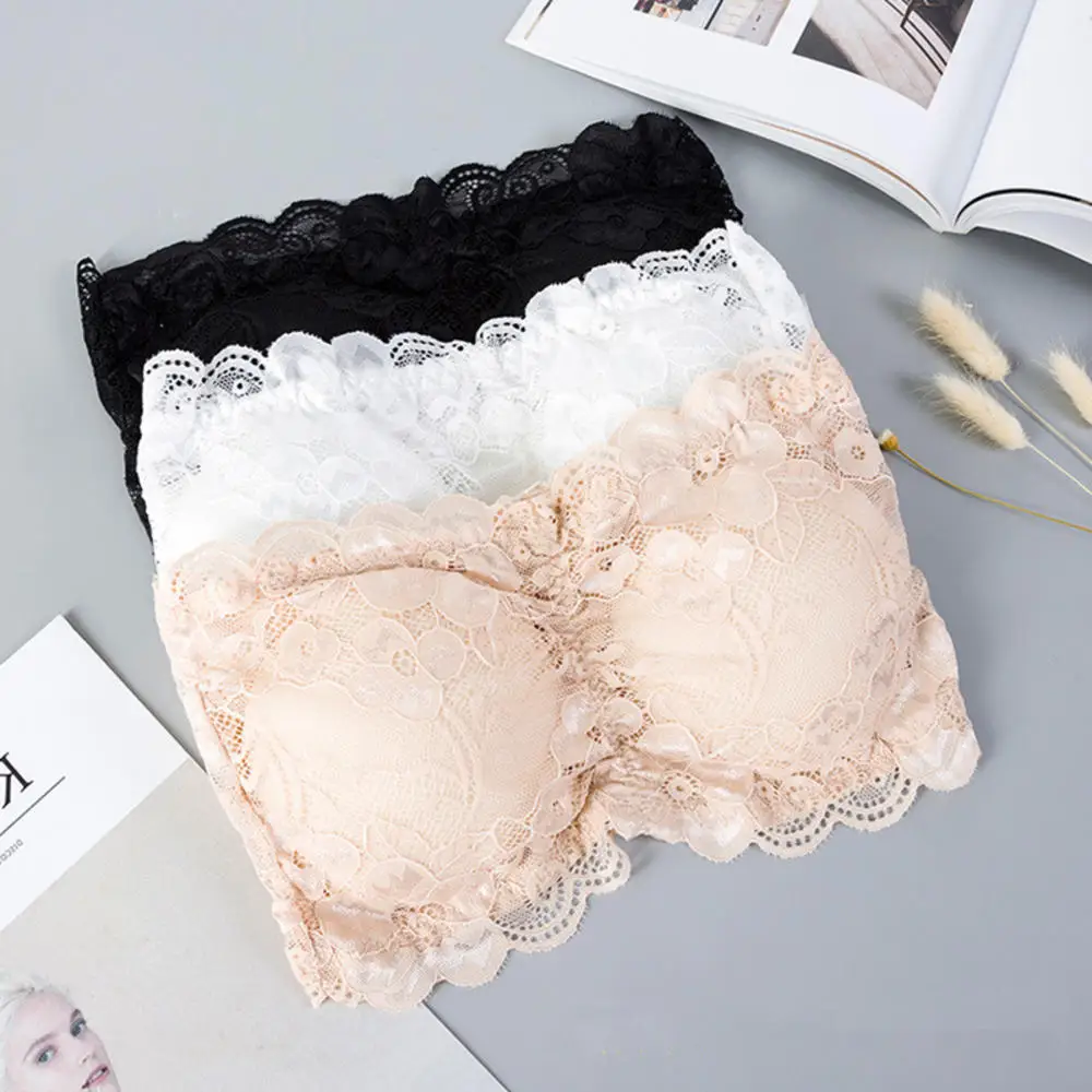

1pcs Sexy Women's Lace Floral Bralet Bra Bustier Back Closure Bandeau Crop Top Padded Bra Bralette Strapless Tube Top Lingerie
