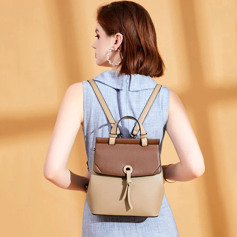 REALER women backpack small spilt leather backpack for women school backpack for teenager girls panelled shoulder bag