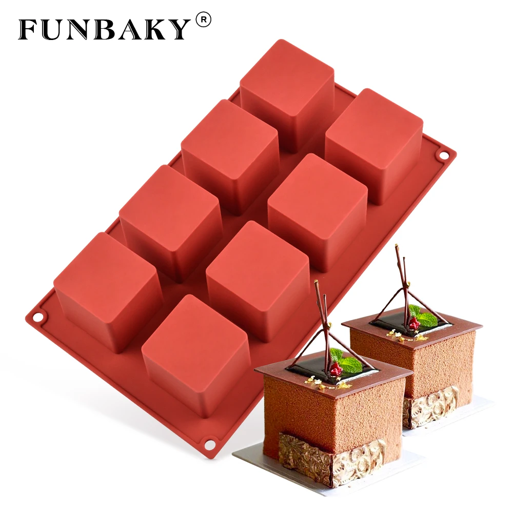 FUNBAKY 8 полости Квадратные 3D силиконовые формы для украшения тортов инструменты