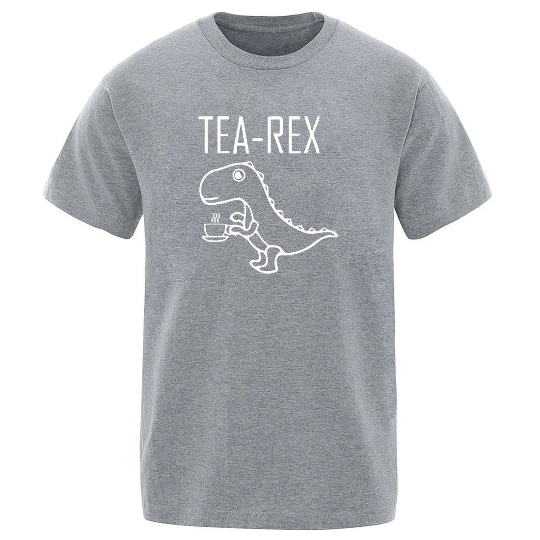 Sıcak satış çay Rex baskı erkekler t-shirt komik Harajuku ekip boyun düz renk t shirt 2020 hip hop % 100% pamuk homme kısa kollu