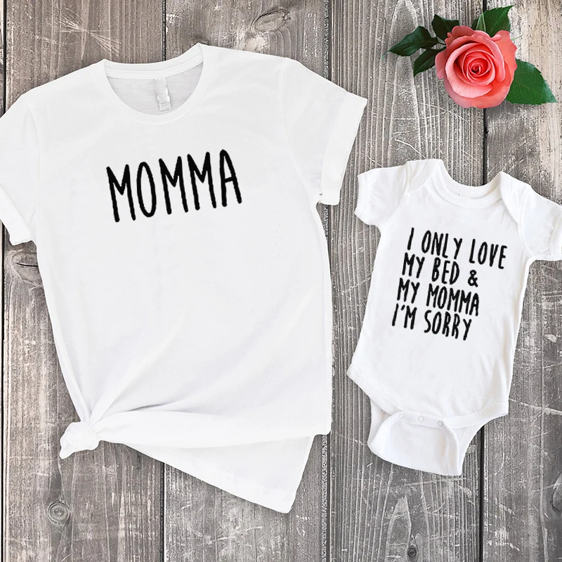 

I Only Love My Bed and My Momma I'm Sorry Family Clothing Mother's Day 2020 Baby Girl Clothes Letter Fashion Mommy and Me