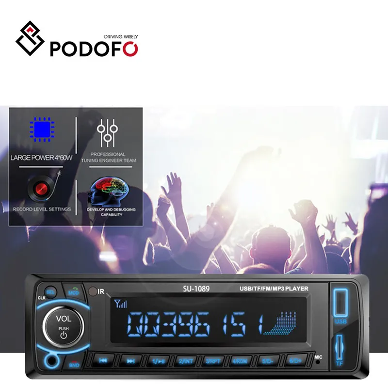 Podofo 4 ''Универсальный In-Dash одиночный Din аудио цифровой ЖК-экран Автомобильный стерео плеер Bluetooth USB/TF/MP3/WMA с пультом дистанционного управления