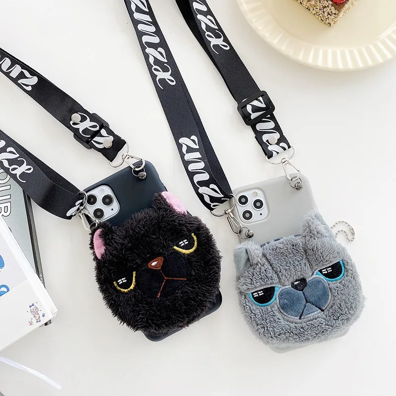 

3D Plush Furry Coin Purses Phone Case for Samsung Galaxy S6 S7 Edge S8 S9 S10 Lite S10e S21 S20 FE Ultra Plus Cat Bag Cover