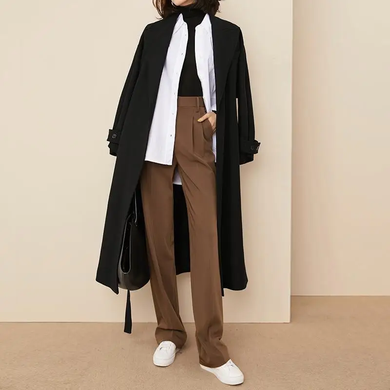 Брюки женские прямые однотонные элегантные облегающие длинные свободные штаны с