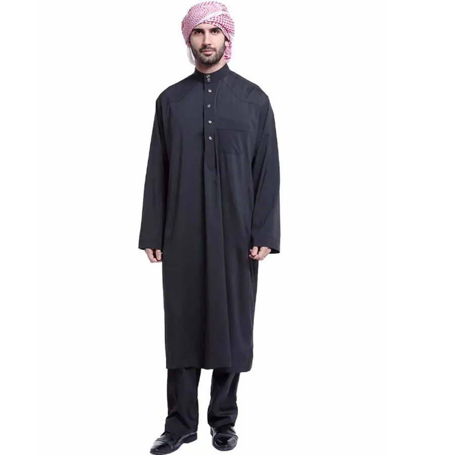 2pcs Saudi Arabia Dubai Pakistan Stand Collar Jubba Thobe Men Casual Long Sleeve Abaya Kaftan Islamic Sets Muslim Clothing Suit