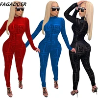fagadoer sexy transparent mesh print jumpsuits women long sleeve bodycon rompsuits female nightclub party one piece clothes 2021