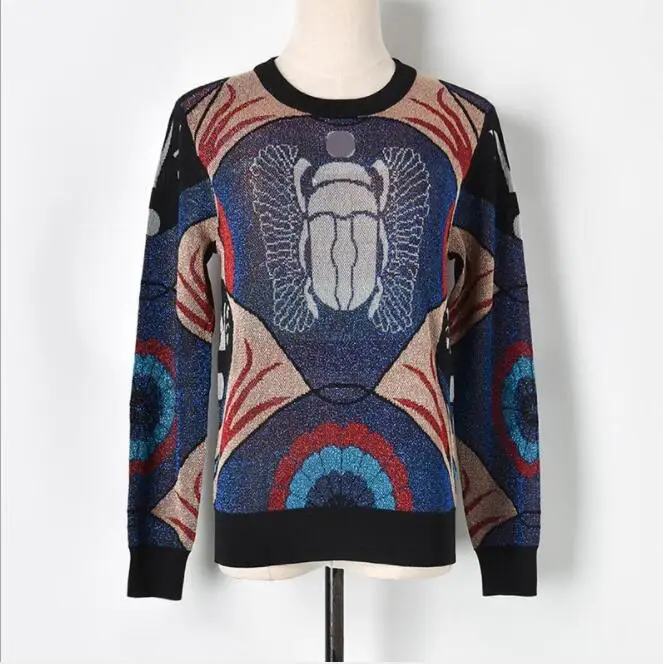 Женский вязаный свитер с люрексом винтажный жаккардовый пуловер абстрактным