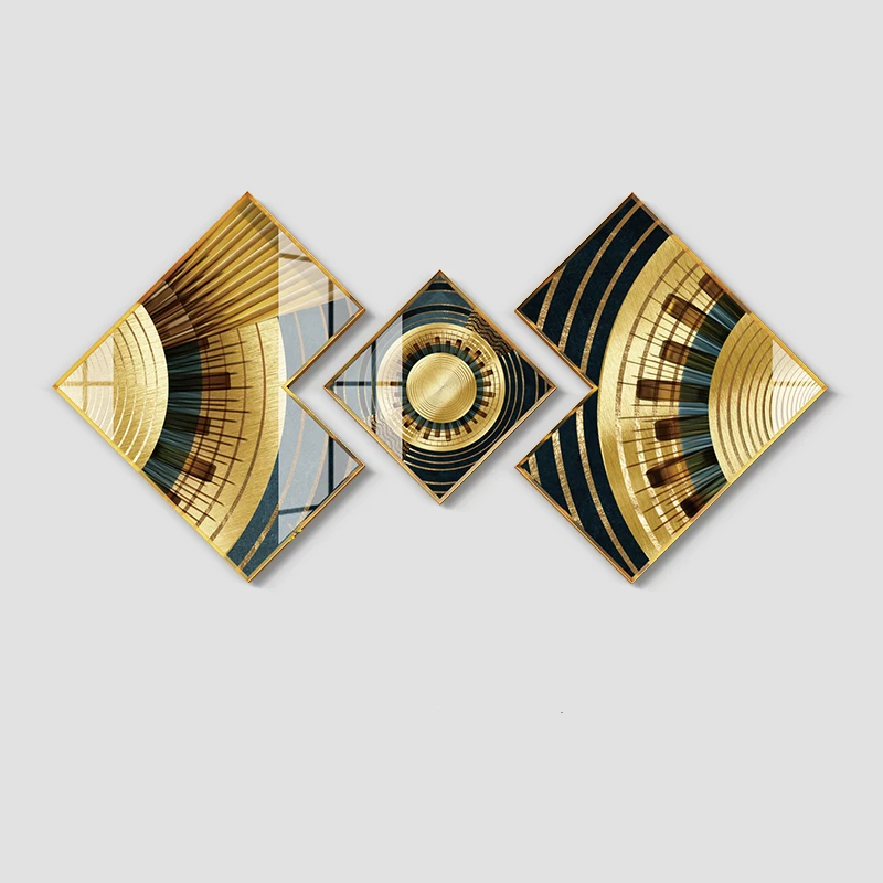 

3 pcs Light Luxury Style Dining Room Decoration Painting Living Room Sofa Background Wall Painting Metal Frame Hanging Paintings