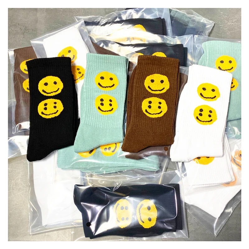 

Tide Brand CPFM Letters Sunday Service Kanye West Socks Funny Smiley Face Washed White Hip Hop Cotton Street Sports Crew Socks