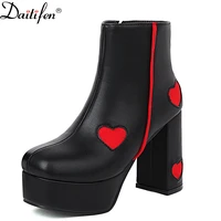 daitifepatent leather waterproof platform boots childrens new autumn and winter high heels pointed toe thick heel ankle boots