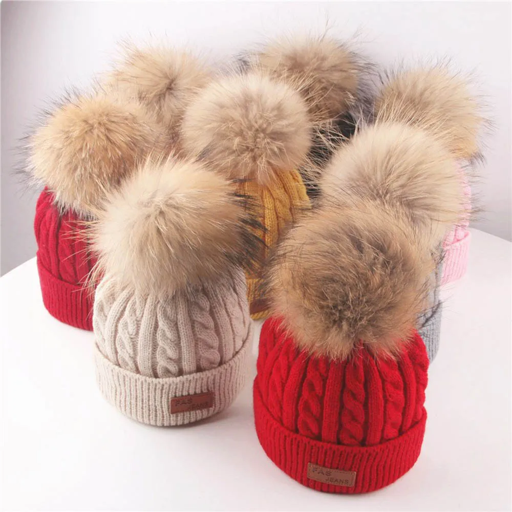 Детская зимняя шапка шарф милый комплект с помпонами для мальчиков и девочек