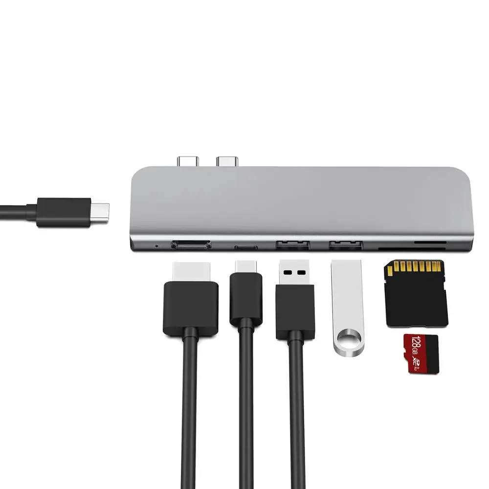USB 3,1 type-C концентратор к HDMI адаптер 4K Thunderbolt 3 USB C концентратор с концентратором 3,0 TF sd-ридер слот PD для MacBook Pro/Air /
