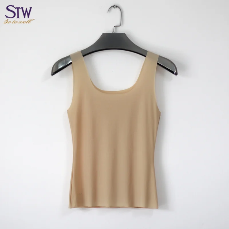 

STW Summer Women's Seamless Ice Silk Vest Sling Flesh-Colored Wrapped Chest Tube Top Big U-Neck Ultra-Thin Traceless Bottoming