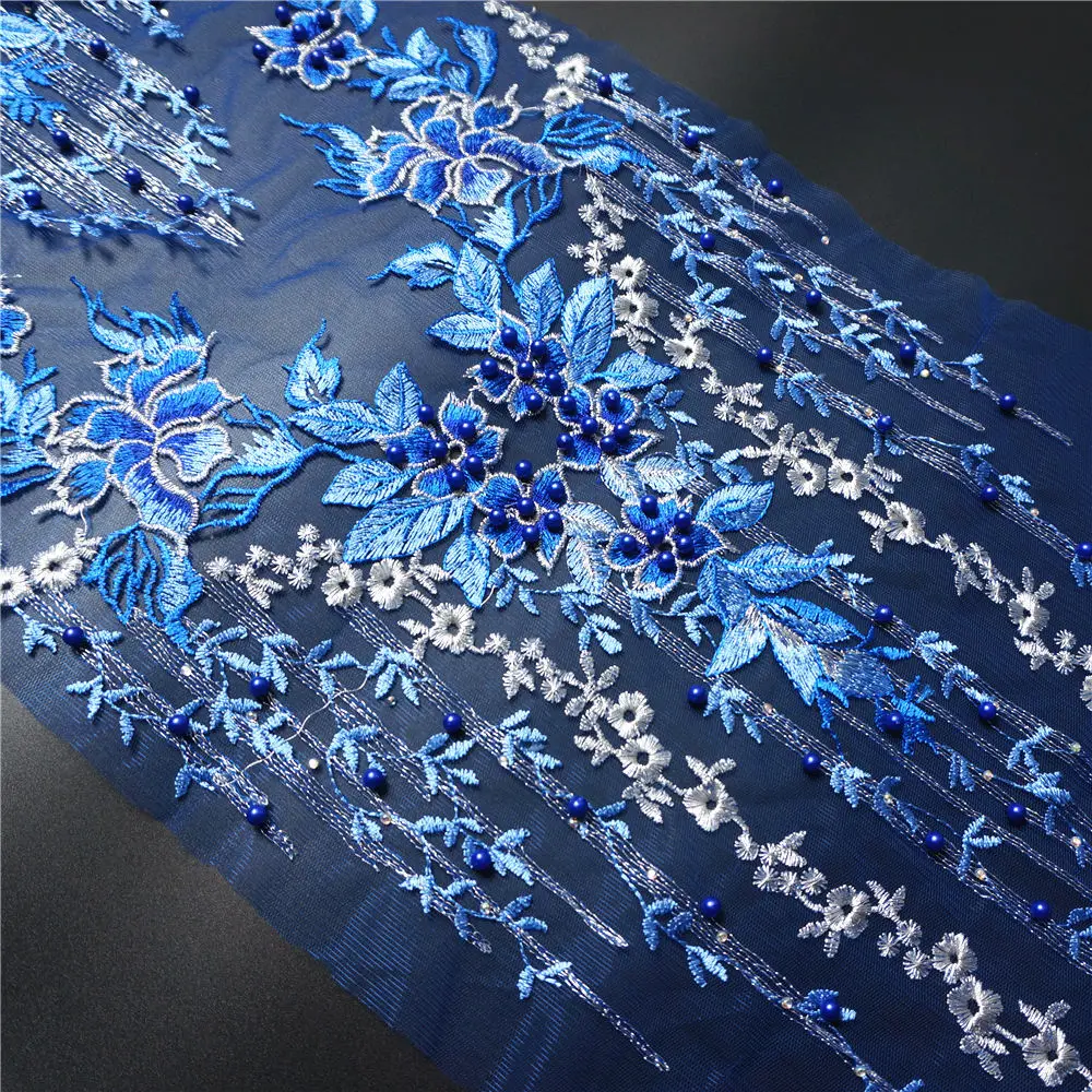 1 компл. Королевский синий кружевной тканевый цветок Кисточки бусины Стразы