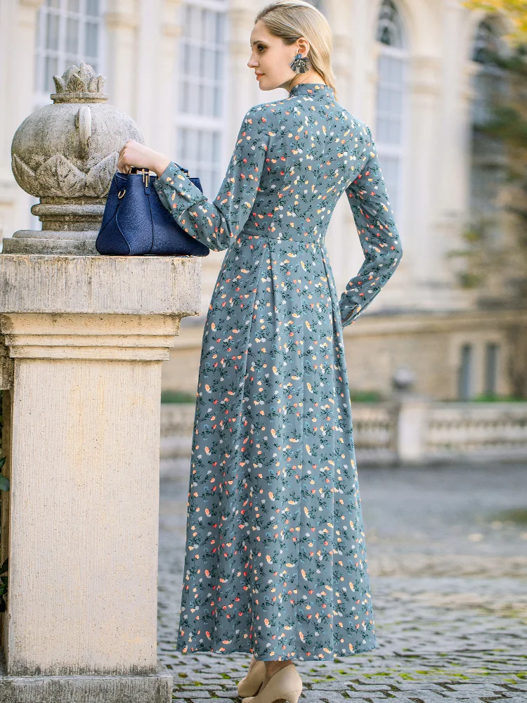 

Chiffon Prairie Chic Long Dress Spring Autumn Dress Slim Ankle-Length Women Runway Dress DZ2595