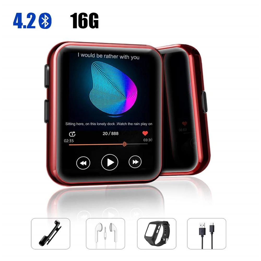 Мини MP3-плеер с зажимом, Bluetooth, с 1,5 дюймовым сенсорным экраном, портативный MP3 музыкальный плеер, HiFi металлический аудио плеер с FM для бега