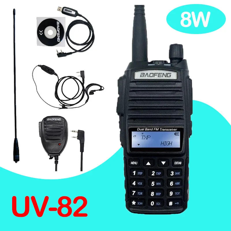 Портативная рация Baofeng UV 82 8 Вт 10 км Двухдиапазонная VHF UHF двухсторонняя