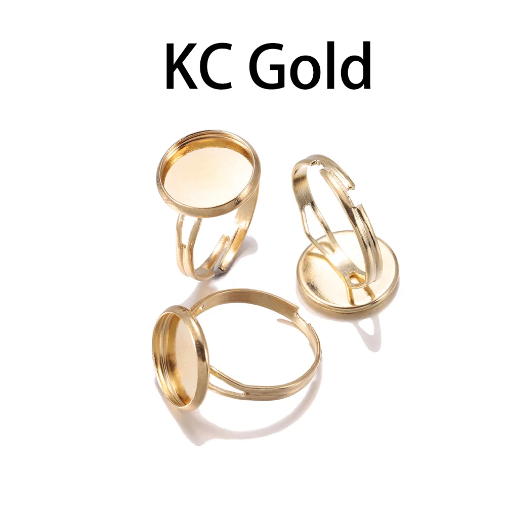 KC Gold 10 шт./лот, Регулируемые Пустые Кольца, основание, диаметр 10, 12, 14, 16, 18, 20, 25 мм, Стеклянные Кабошоны, камея, поднос, сделай сам, кольцо для изготовления ювелирных изделий - Цвет: KC Gold