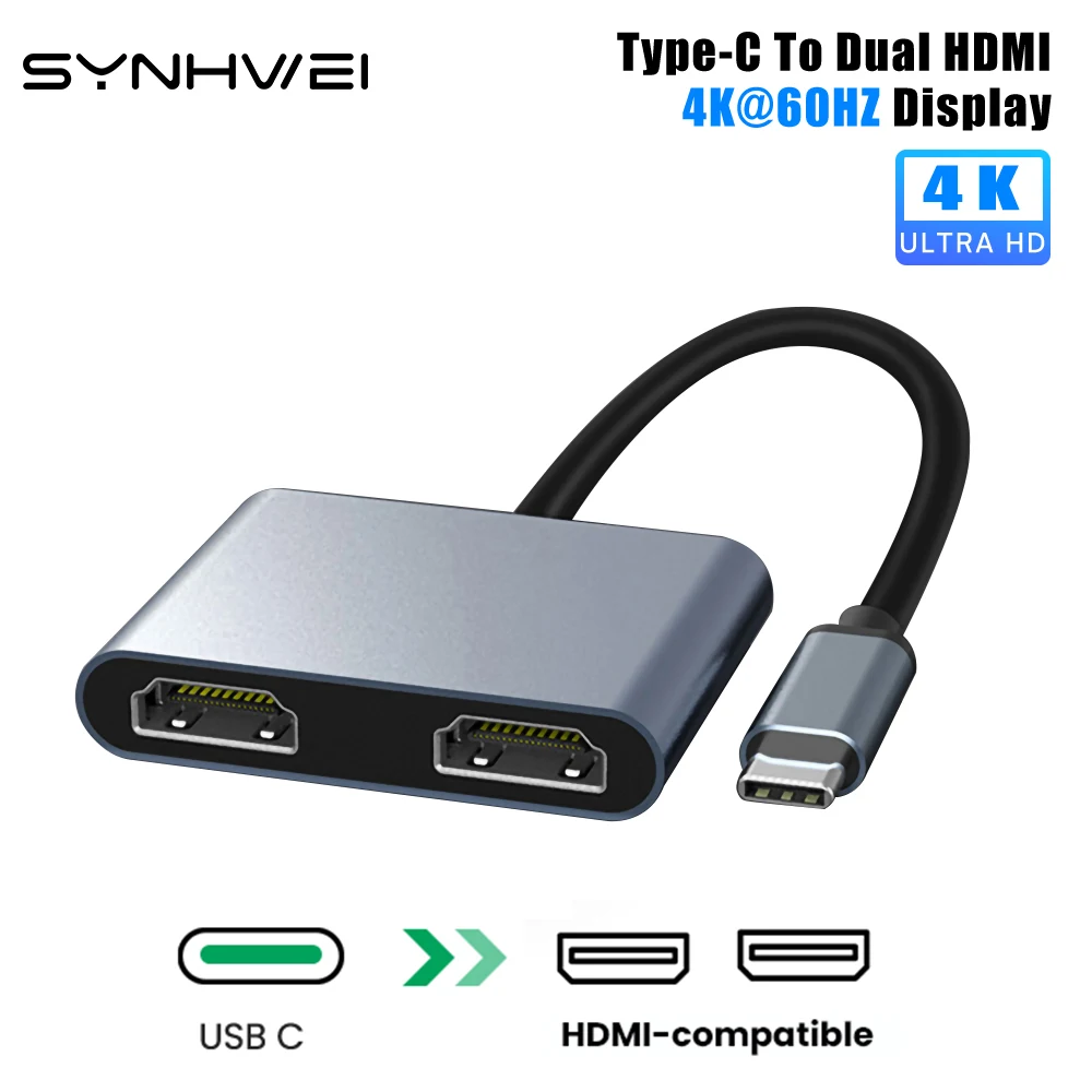 

2 Port USB C Hub to Dual HDMI-4K 60HZ Dual Screen Expansion Type C Docking Station For Macbook Laptop Mobile Phone PC