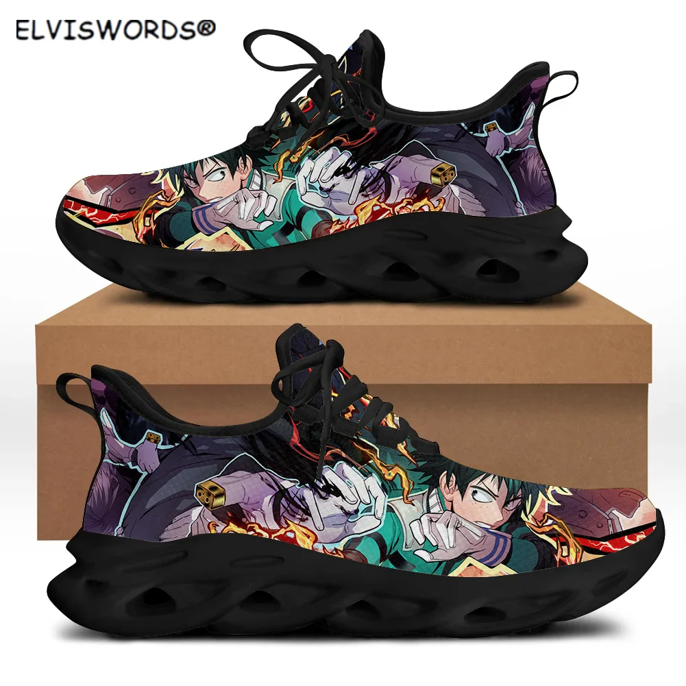 

ELVISWORDS My Hero Academia Todoroki Shoto Anime Printed Breathable Men's Felx Control Sneakers Casaul Walking Shoes for Man