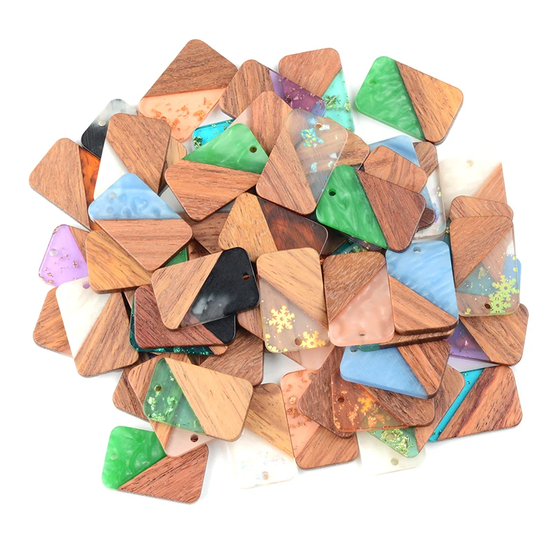 

10PC Rectangle Earrings Accessories Natural Wood & Resin Splicing Hand Made DIY Making Charms Jewelry Findings & Components