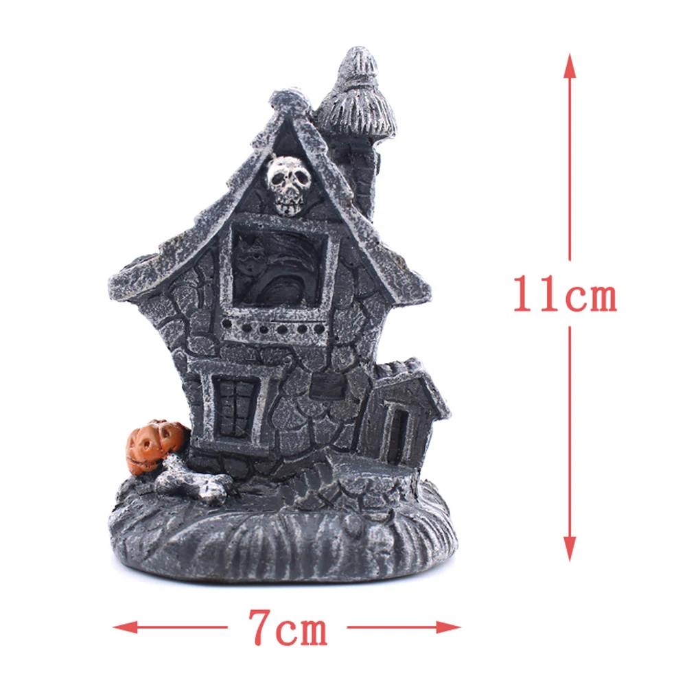 

Halloween Pumpkin Skull House Resin Sculpture with Light Desk Garden Home Room Holiday Party Scary Ornaments Crafts Gifts