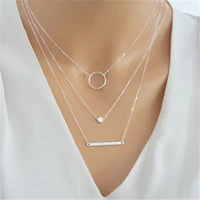simple geometric circle pendant chain multi element combination fashion wild women necklace female