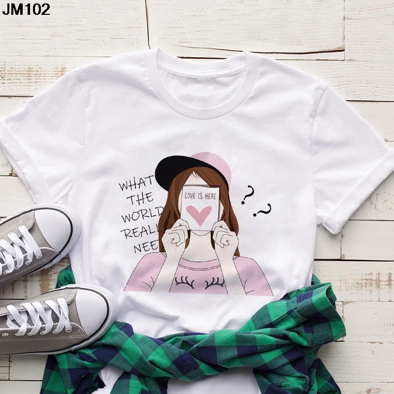 

Модная Корейская женская Футболка Harajuku Kawaii женская футболка с принтом летняя Тонкая Повседневная белая футболка с коротким рукавом женска...