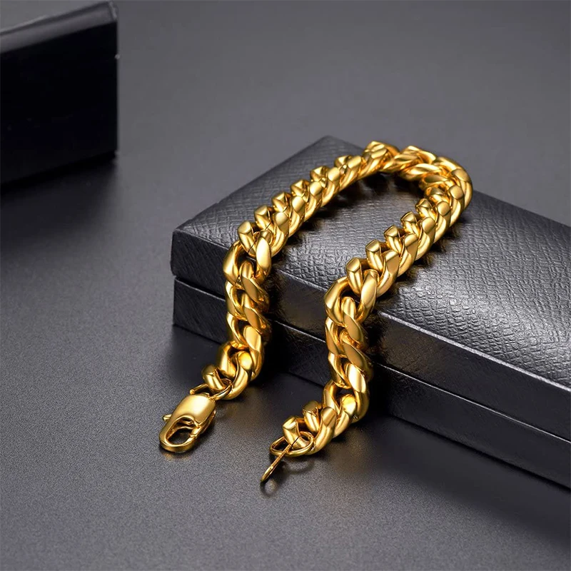 bracelet men Chain on hand cuban link Steel mens braclet wide stainless steel male accessories man bracelets Rock | Украшения и
