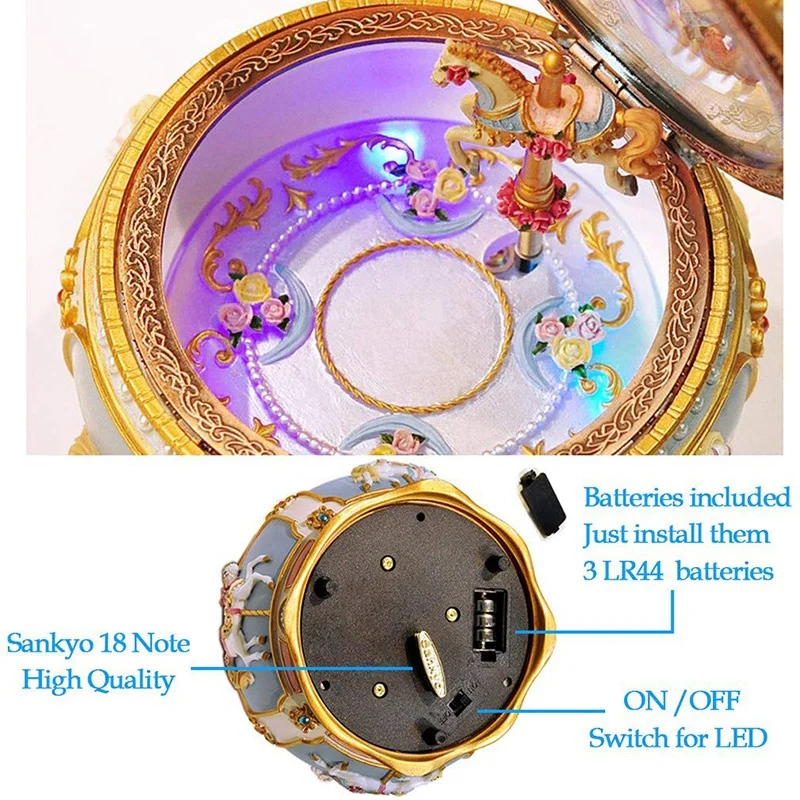 

Carousel Music Box with Sound Control LED Flash Lights Birthday Valentine's Day Gifts for Girl Friend Kids