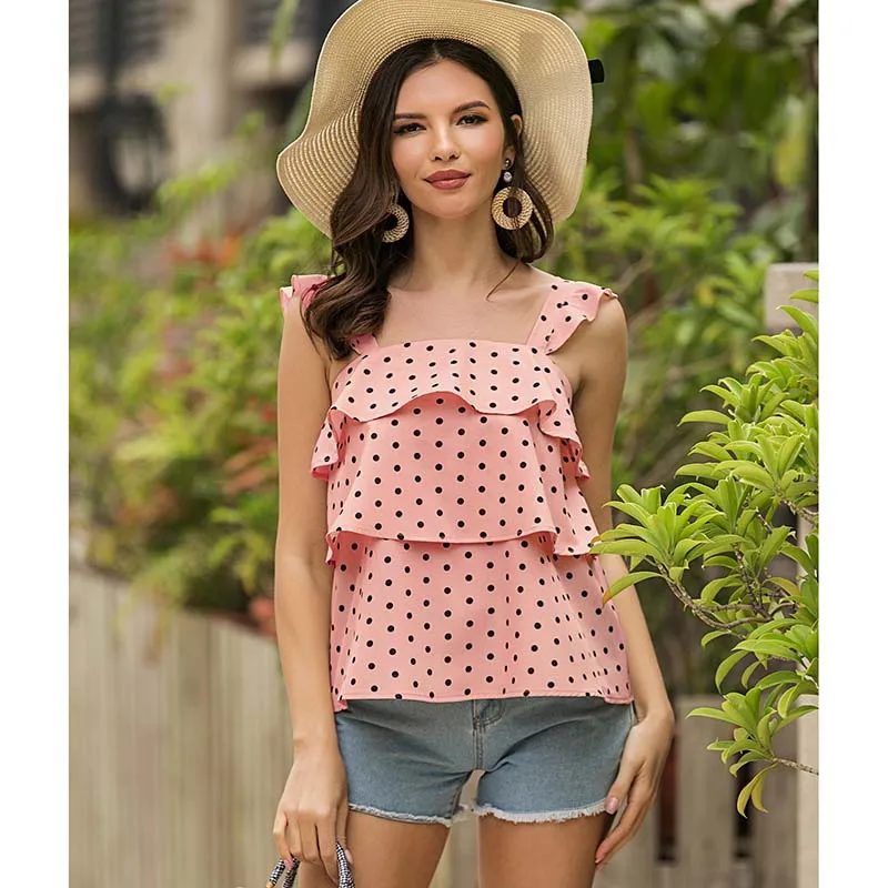 

Summer Women Polka Dot Off Shoulder T Shirt Fashions Streetwear Sleeveless Women Sexy Sling Short Tee Shirt Femme Tops WX183