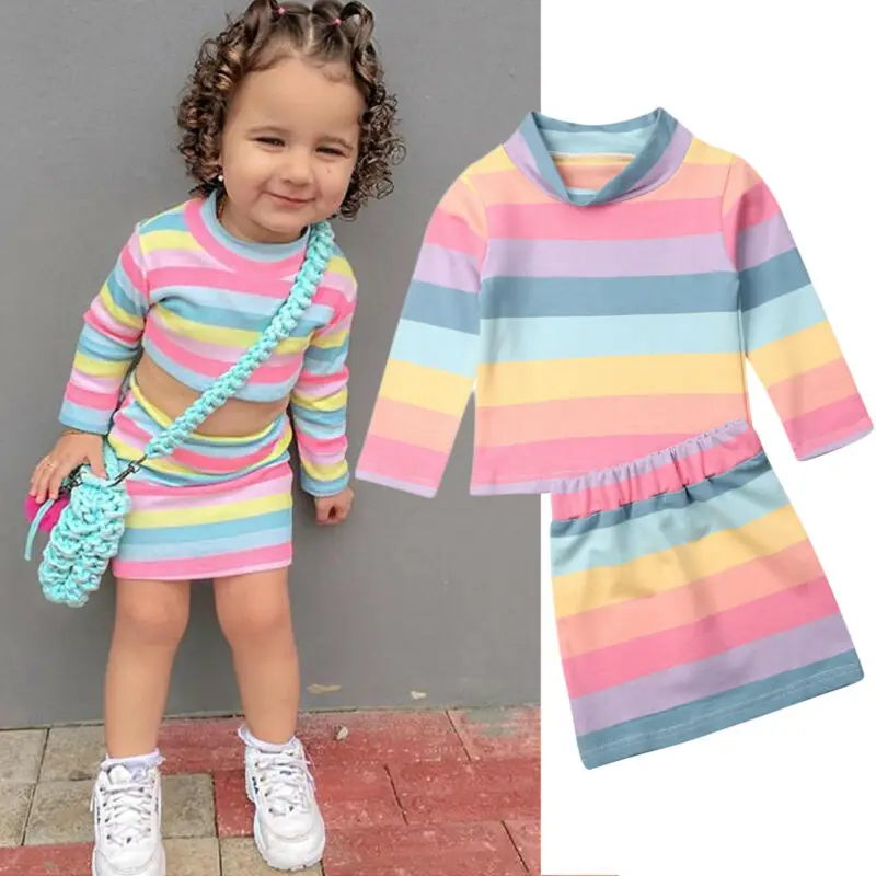 Новый осенний милый костюм в радужную полоску комплект из 2 предметов для