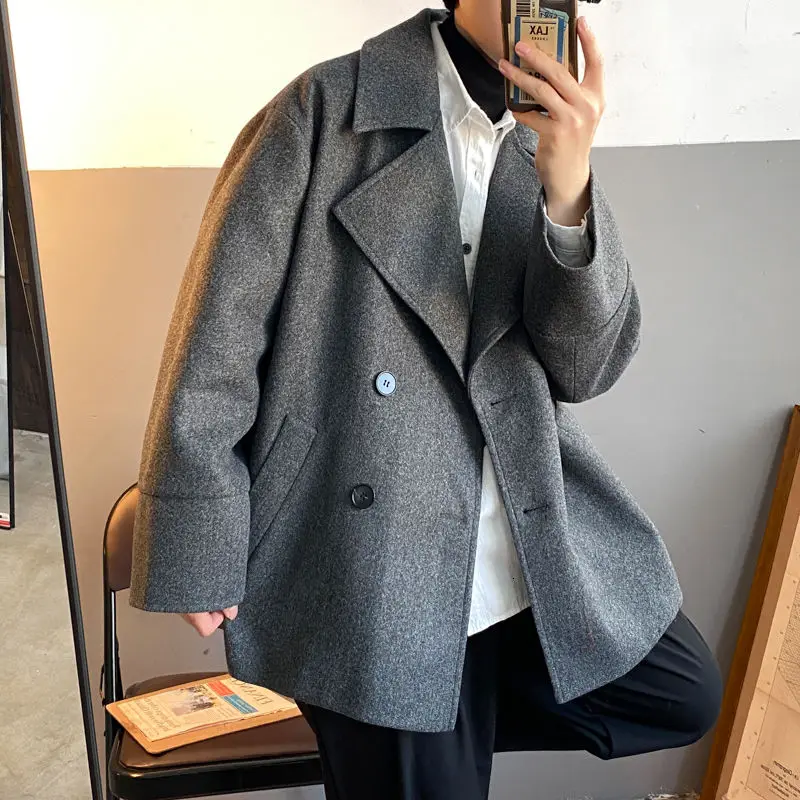 

Men's windbreaker 2020 Autumn winter new slim solid color double-breasted lapel windbreaker casual youth men's wear